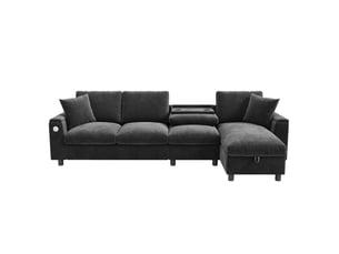 Canapé d'angle droit fixe BIQZUYA  3 places Tissu gris avec coffre de rangement