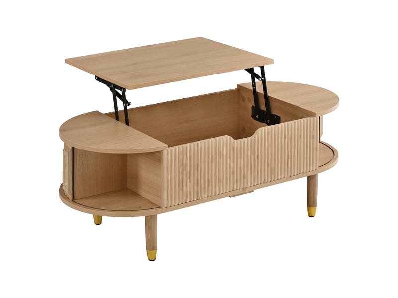  Table basse ovale relevable 110x48x57 cm avec rangement mdf naturel  - Conforama D