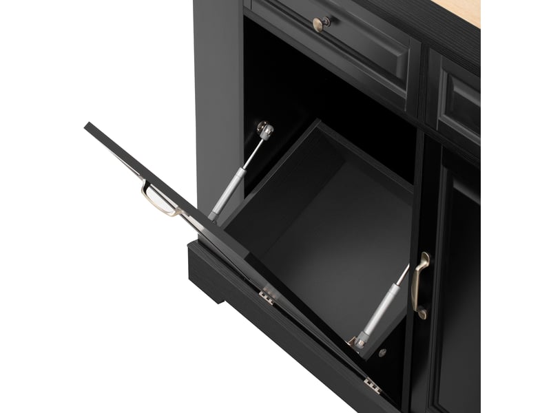 Îlot de cuisine mobile noir et naturel avec plateau extensible 112 à 180 cm, rangement et roulettes - Conforama E