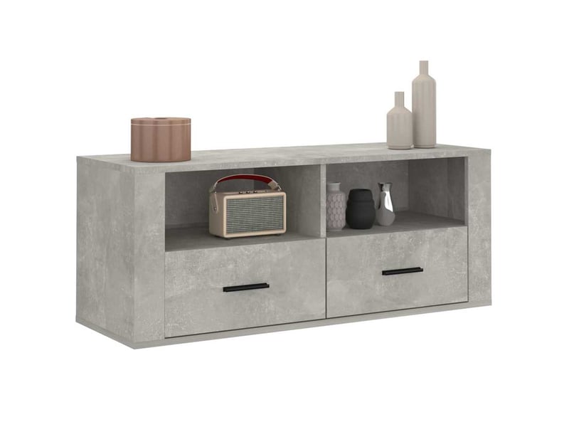  Meuble tv - banc tv - meuble de rangement gris béton 100x35x40 cm bois d'ingénierie  - Conforama D