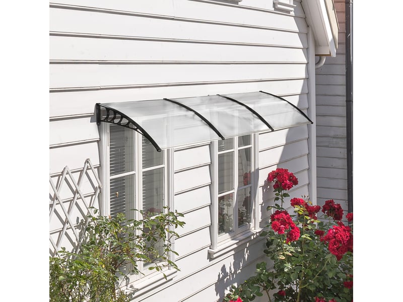 Auvent de porte mural courbé 90 x 295 cm – blanc – protection pluie et uv en polycarbonate aluminium - Conforama B
