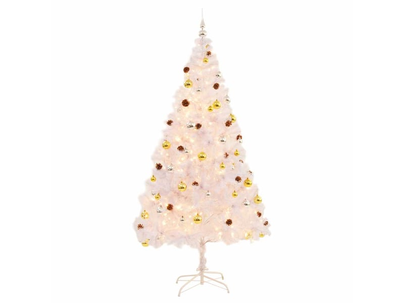  Sapin de noël - arbre de noël artificiel pré-éclairé avec boules blanc 210 cm  - Conforama A