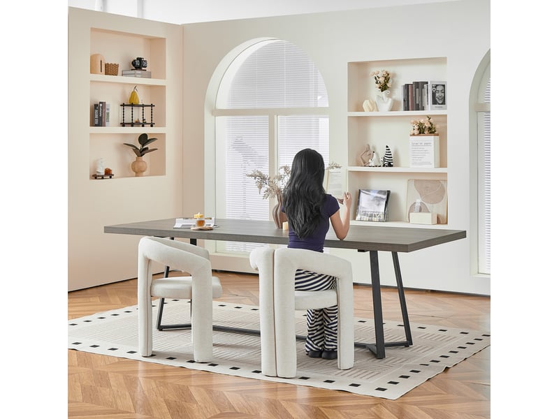  Lot de 4 chaises de salle à manger avec accoudoirs, pour la salle à manger, design moderne, en mousse et tissu, beige  - Conforama D