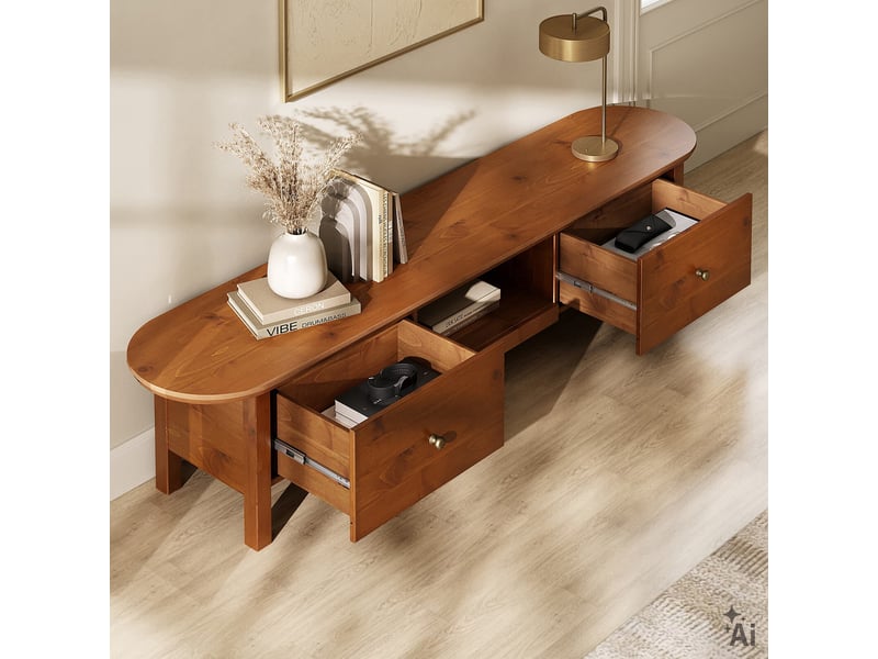  Meuble tv lakie l 180 cm 2 tiroirs en bois massif - coloris châtaignier  - Conforama D