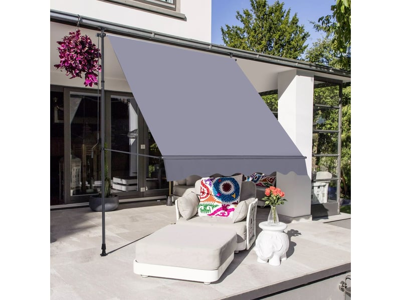  Parasol déporté 200 x 120 cm réglable en hauteur fixation sans perçage manivelle protection uv gris  - Conforama D