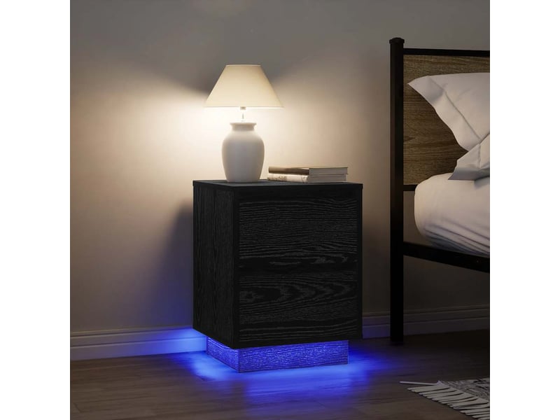  Vidaxl tables chevet led noir 2 tiroirs bois ingénierie meuble rangement 38x34x50cm chambre coucher design  - Conforama B