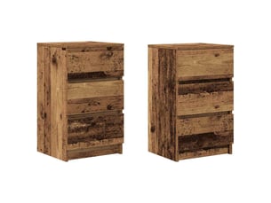 Lot de 2 tables de chevet - cabinet de chevet - table de nuit avec 3 tiroirs vieux bois 39x35x65 cm