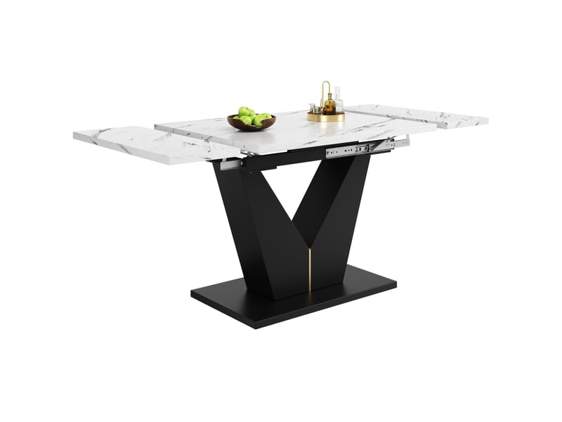 Table de salle à manger extensible avec rallonge en mdf et métal 99–159×75×75 cm blanc et noir  - Conforama A