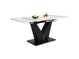Table de salle à manger extensible avec rallonge en mdf et métal 99–159×75×75 cm blanc et noir