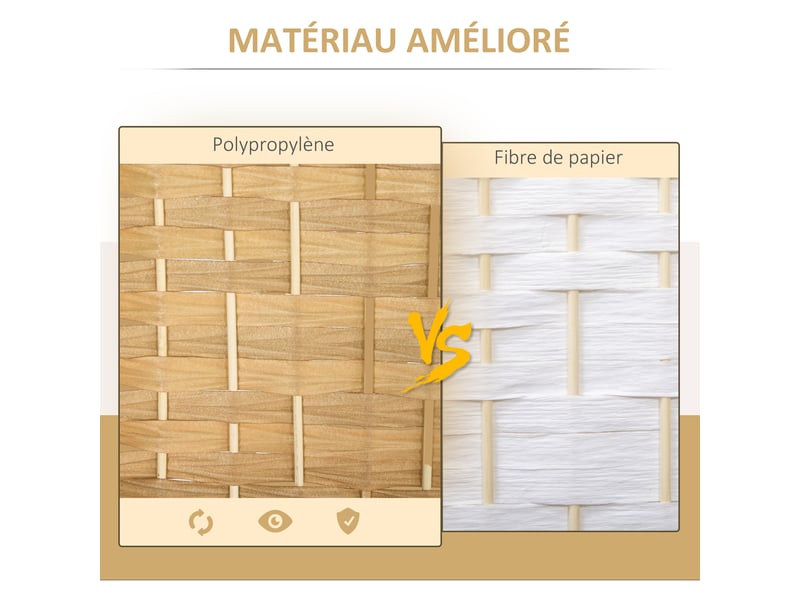  Paravent intérieur en bois 4 panneaux séparateur de pièce pliable pour salon chambre bois naturel 180 x 180 cm  - Conforama E