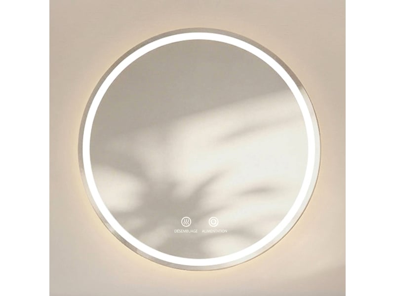  Miroir de salle de bain rond 80x80 cm, lumineux, anti-buée, intensité variable, argenté  - Conforama B