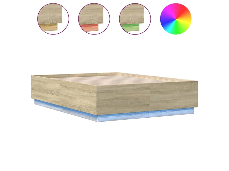  Lit double- lit adulte -  cadre de lit avec led sans matelas chêne sonoma 135x190 cm  - Conforama A
