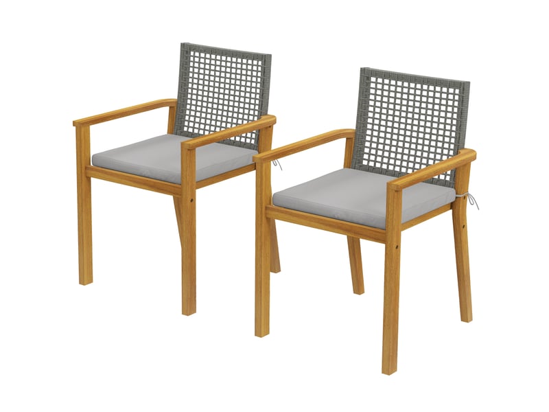  Ensemble de 2 chaises de jardin empilables en bois avec coussins, accoudoirs et dossier amovibles, 59 x 55 x 86 cm, naturel  - Conforama B