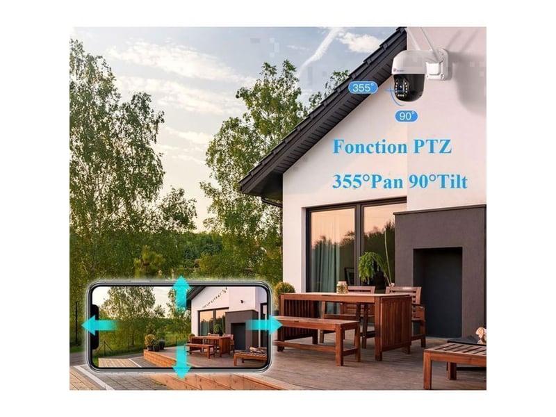  Camera wifi ptz exterieur 4k 8mp double bande 2.45ghz vision nocturne couleur 20 m suivi auto 355°  - Conforama E