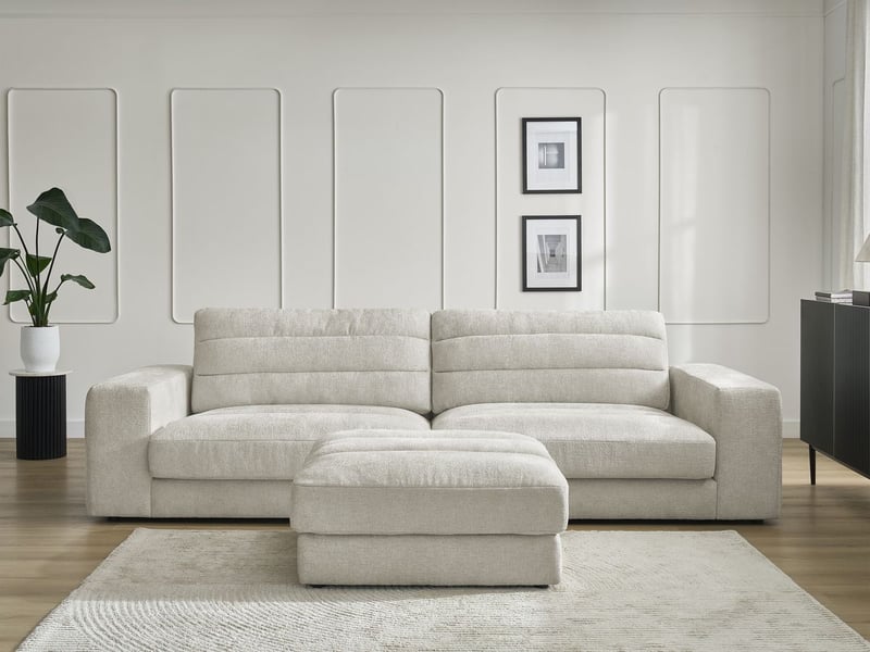  Bobochic canapé droit fixe 3 places sierra tissu texturé avec pouf beige SIERRA - Conforama D