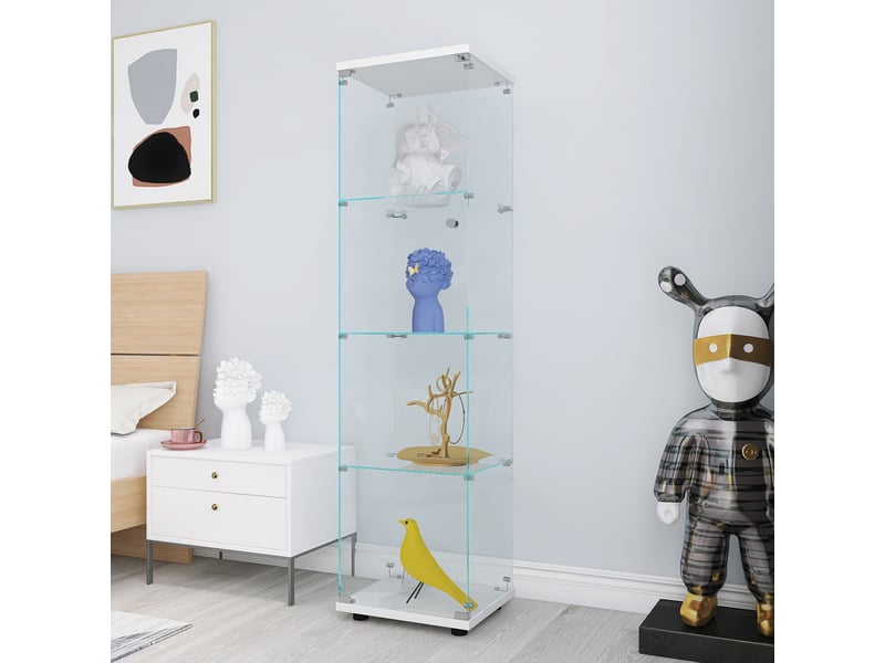  Vitrine en verre 4 niveaux simple porte - 42,5 x 36,5 x 164 cm - blanc - meuble de rangement - mobilier salon  - Conforama C