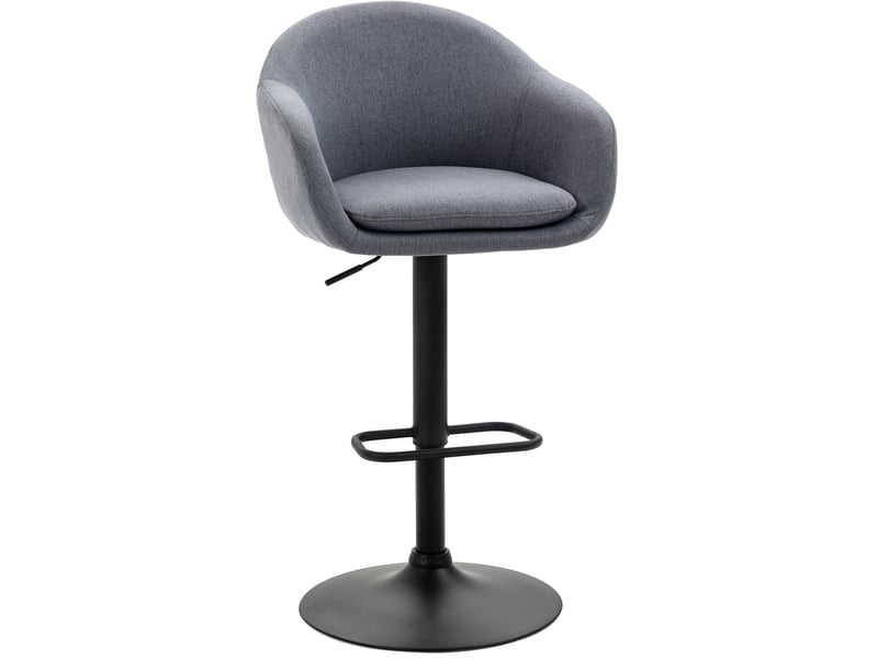  Tabouret de bar réglable pivotant à 360° avec dossier et repose-pieds, tissu aspect lin gris foncé, acier noir  - Conforama A
