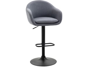 Tabouret de bar réglable pivotant à 360° avec dossier et repose-pieds, tissu aspect lin gris foncé, acier noir