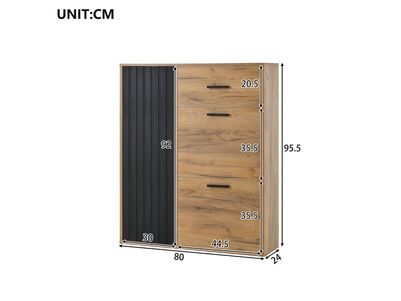  Meuble à chaussures 80x24x95,5 cm noir et naturel avec 2 abattants  - Conforama C
