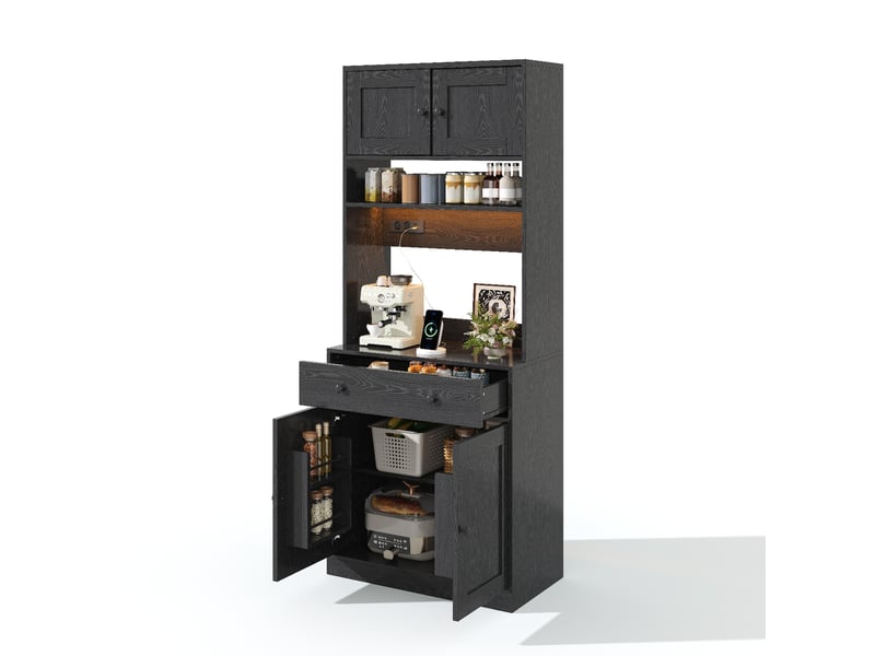  Armoire de cuisine noire 180 cm avec éclairage led, multiprise et tiroir. Vendu sans matelas.  - Conforama B
