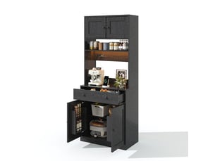Armoire de cuisine noire 180 cm avec éclairage led, multiprise et tiroir. Vendu sans matelas.