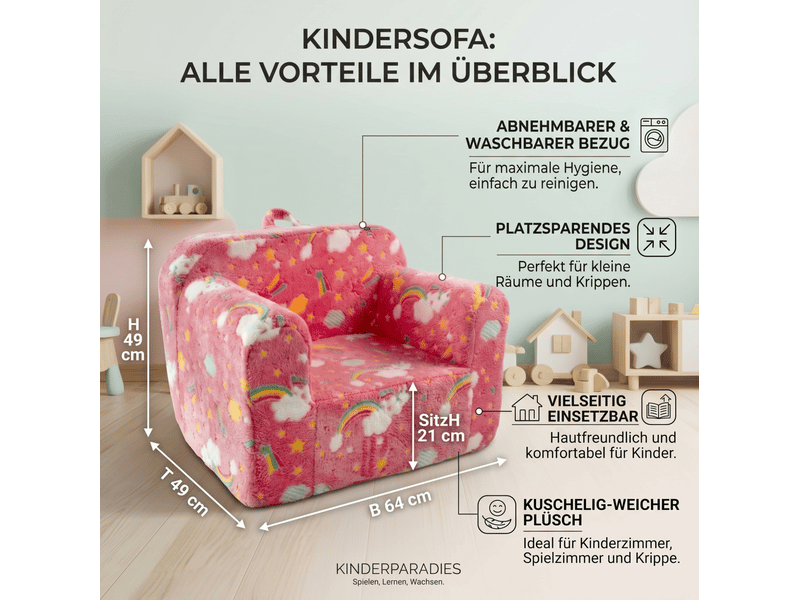  Fauteuil enfant 64 x 49 x 49 cm rose en tissu et mousse, avec accoudoirs, poignée et housse lavable  - Conforama B