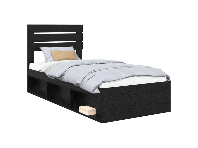 Lit simple- lit adulte - cadre de lit avec tête de lit noir 100 x 200 cm pin massif - Conforama A