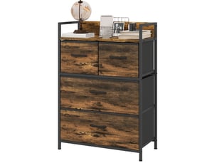 Commode 60x29x85 cm marron rustique et noir, 4 tiroirs en tissu, style industriel, rangement compact