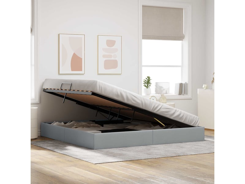  Lit double- lit adulte -  cadre de lit ottoman gris clair 200 x 200 cm tissu  - Conforama C
