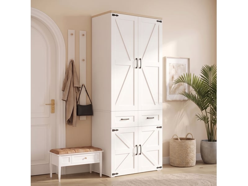  Armoire modenvie 4 portes 90 x 50 x 200 cm avec 5 tiroirs et 2 tringles mdf blanc  - Conforama B