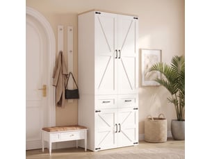 Armoire modenvie 4 portes 90 x 50 x 200 cm avec 5 tiroirs et 2 tringles mdf blanc