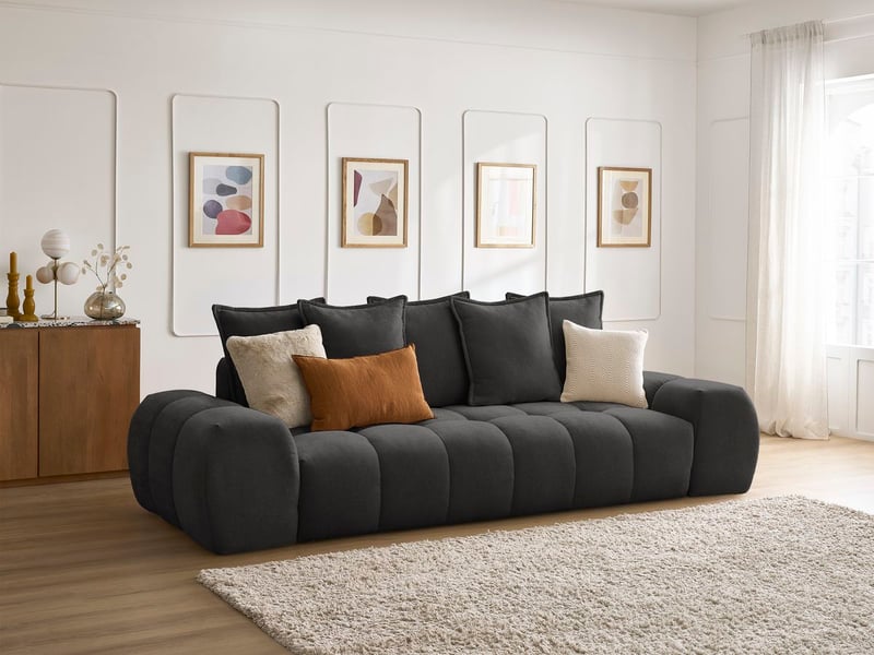  Bobochic canapé droit fixe 3 places everest tissu texturé noir EVEREST - Conforama B