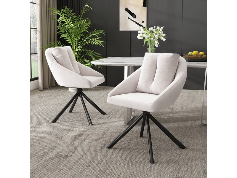  Chaise de salle à manger pivotante 59x65x79 cm dotée d'accoudoirs, ement tissu velours et acier, beige  - Conforama E