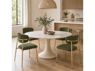 Lot de 4 chaises de salle à manger rembourrées vertes, dossier incurvé, pieds en métal doré, patins réglables, charge 125 kg, design moderne