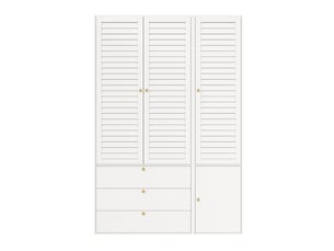 Armoire chambre 135x50x200 cm, garde-robe avec 3 portes et 3 tiroirs, meuble de rangement en bois, avec porte-pantalons et 2 penderies, blanc