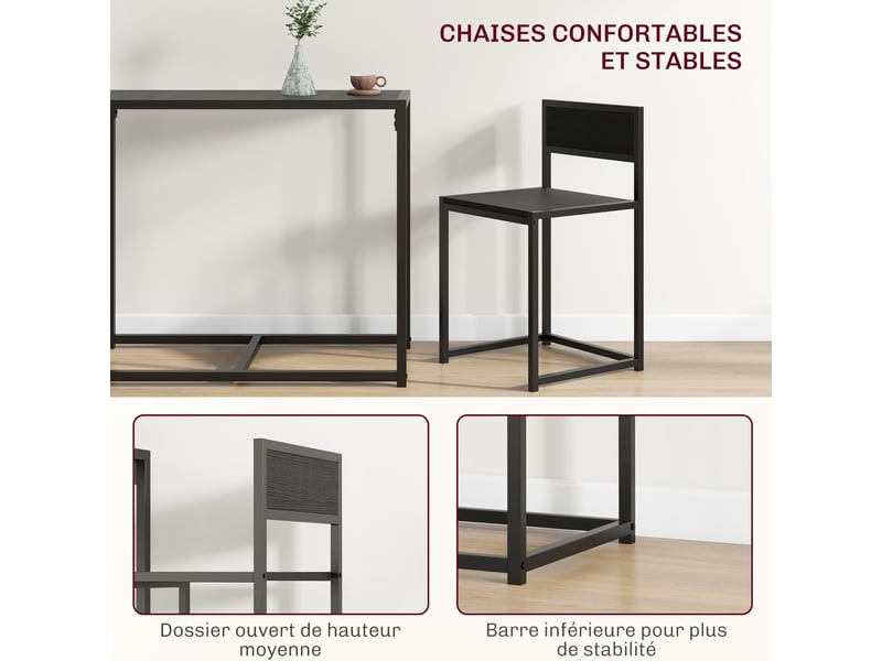  Ensemble table et chaises , table à manger 3 pièces avec 2 chaises encastrables, noir, pour cuisine salon maison  - Conforama R