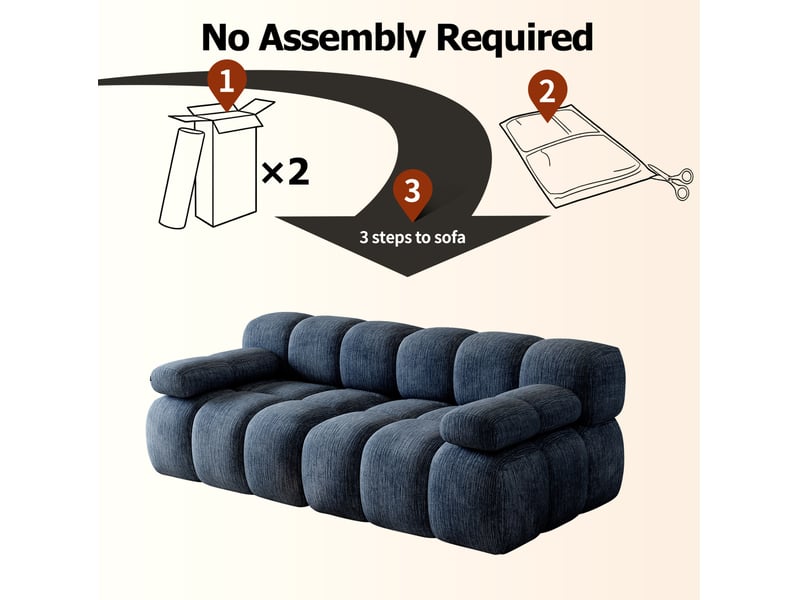  Canapé droit 2 places 200x100x68 cm – bleu – chenille, mousse haute élasticité, livré compressé sans montage  - Conforama E