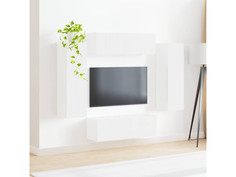  Ensemble de meuble tv - banc tv - meuble de rangement mural 4 pcs blanc bois d'ingénierie  - Conforama D