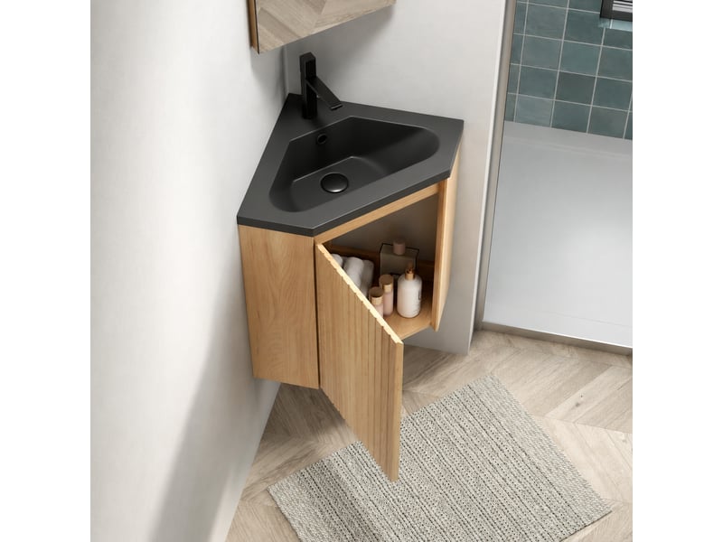  Meuble vasque mural d'angle 38 cm avec vasque intégrée en résine noir mat  - Conforama B
