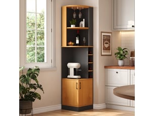 Armoire à vin d'angle noire 40x40x182cm, meuble bar avec porte-verres et étagères, meuble de rangement cuisine gain de place