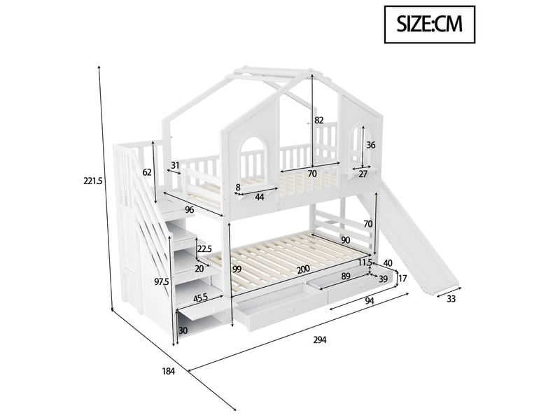  Lit superposé 90x200 cm coloris blanc bois massif lit enfant blanc - Conforama C