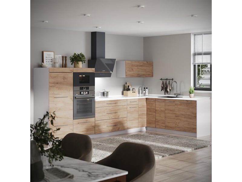  Vicco cuisine en angle, chêne de force doré, 347x51.6cm sans pt  - Conforama C