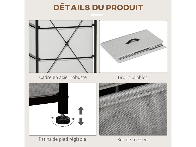  Commode 5 tiroirs meuble de rangement tiroir en tissu pliant - structure acier noir - 45 x 30 x 116 cm gris  - Conforama R