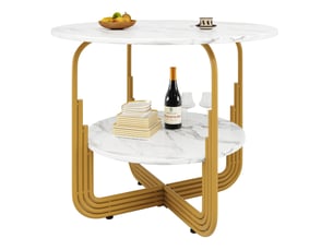 Table ronde, 80x80x76 cm, plateau imitation marbre épais, plateau en mdf, design moderne, pratique, mdf, coloris dorée