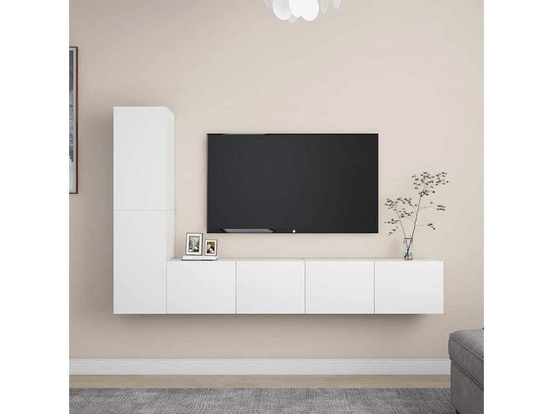  Ensemble de meubles tv - banc tv - meuble de rangement 4 pcs blanc bois d'ingénierie  - Conforama B