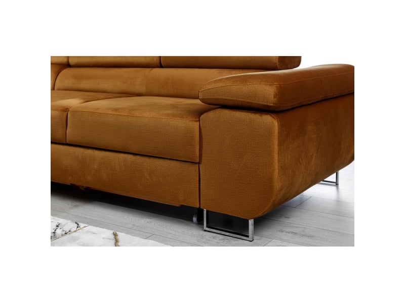  Canapé d'angle convertible amanda orange foncé effet velours avec coffre  - Conforama E