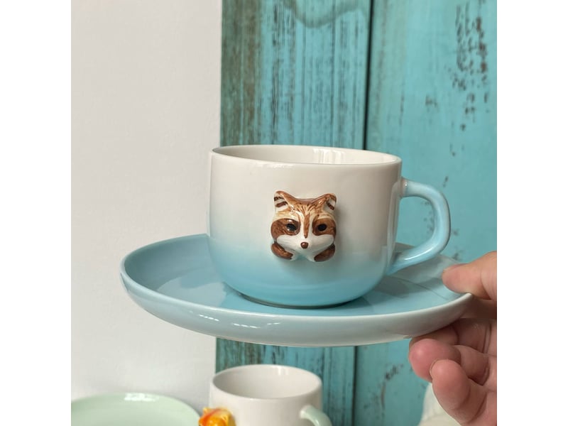  Ensemble tasse et soucoupe en céramique, raton laveur  - Conforama B