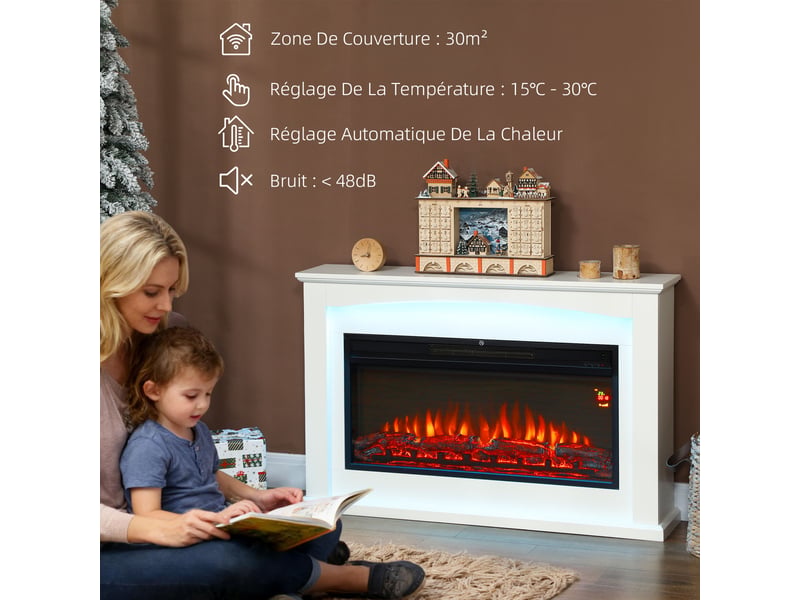  Cheminée électrique effet flamme blanche, 1000 w2000 w, 121 x 25 x 77 cm  - Conforama W
