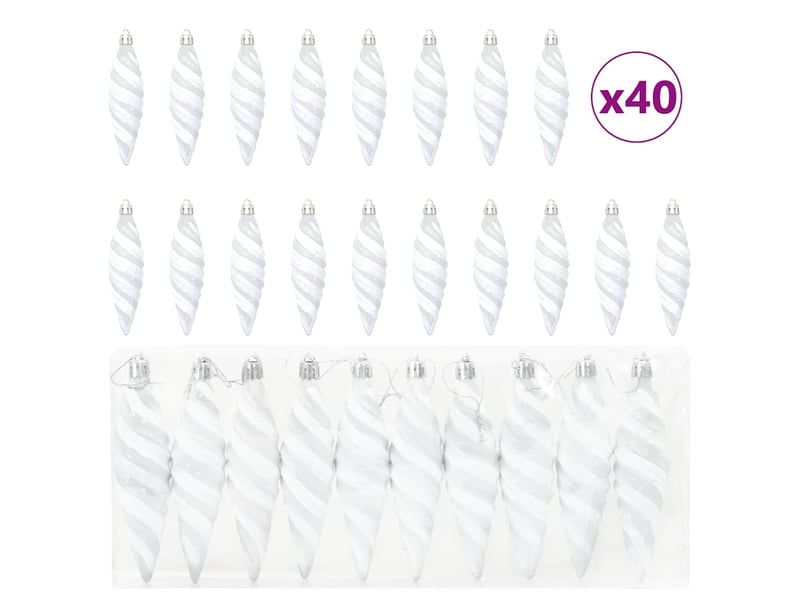  Boule en forme de spirale de noël 40 pcs blanc 3 x 11 cm  - Conforama A