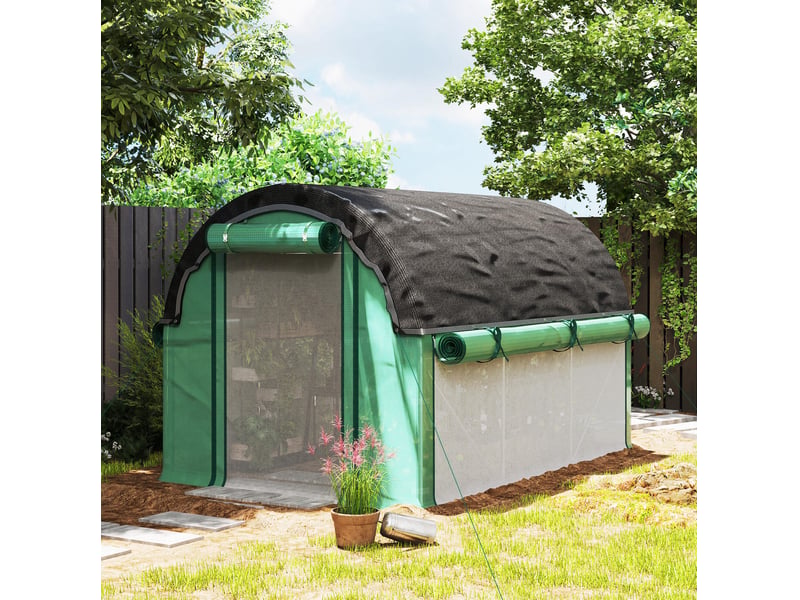  Serre de jardin tunnel 300 x 200 x 198 cm verte, 6 fenêtres et toile d'ombrage, structure en acier galvanisé  - Conforama B